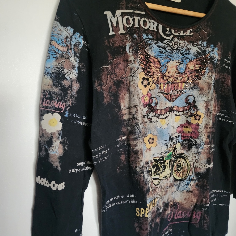 Y2k Motorcycle print bedazzled vintage made top - Picture 5 of 6